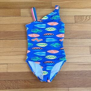 Hanna Andersson Blue Orange Colorful Surfboard One Piece Swim Bathing Suit 130 8